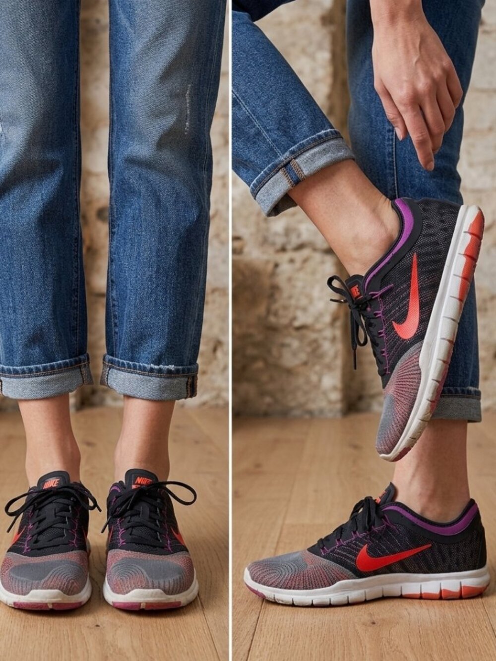 Nike Sneaker Women's Size 8 Pink Black Multicolor Fitsole Training Flex Adapt